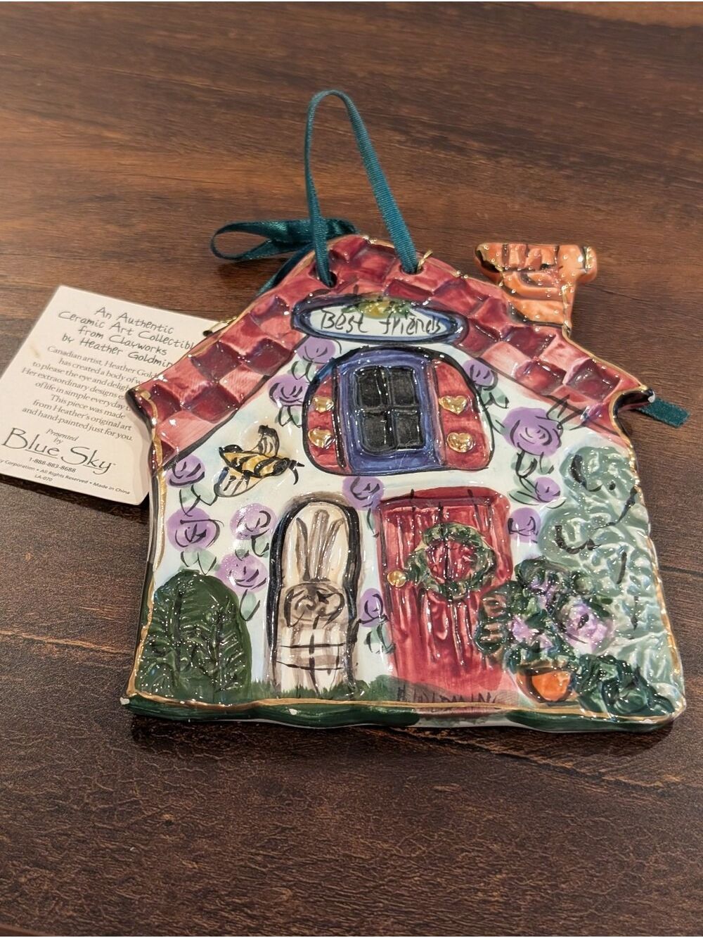 Clayworks By Heather Goldminc Blue Sky Handpainted Ceramic Cottage Hanging,New